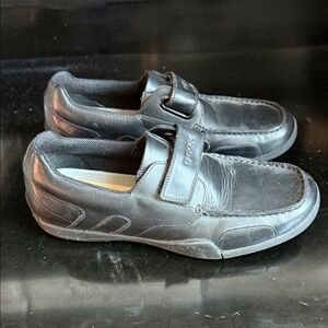 Geox Black Leather Slip-On Loafers with Hook-and-Loop Strap